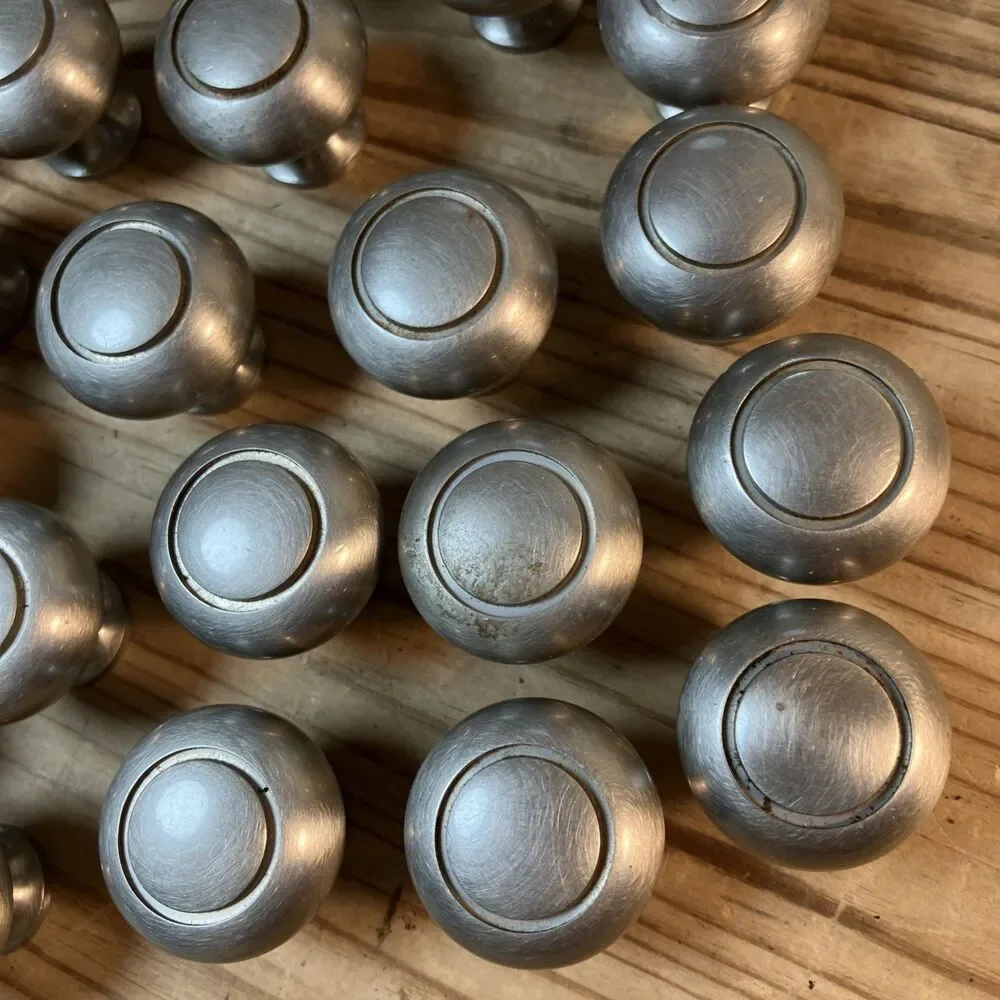 Lot Of 24 1.25 In Brushed Nickel Round Knob Heavy No Screws Previously Used